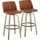 Toriano 30" Swivel Bar Stool in Whitewash Wood & Camel Leatherette with Black Footrest (Set of 2)